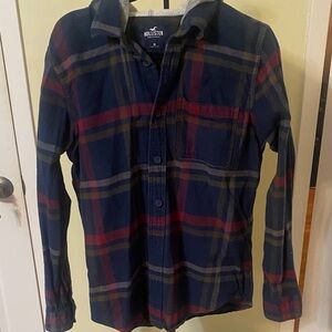 Hollister Kids Navy and Red Plaid Button Down Shirt